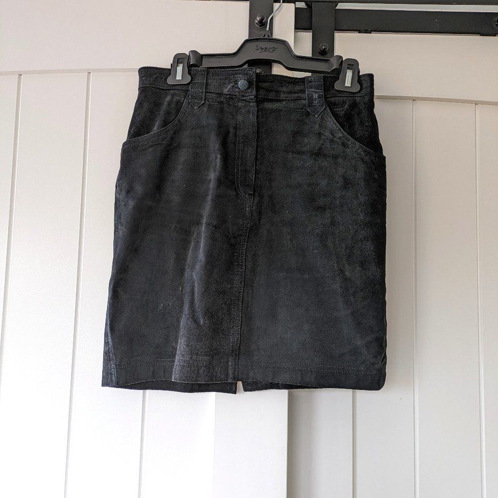 Vintage 90's ESPRIT Black Suede Midi Skirt (SIZE 10/11)